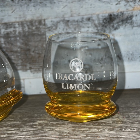 Bacardi Limon Round Bottom Set of Two Slant Top Gold Glasses - Picture 4 of 11